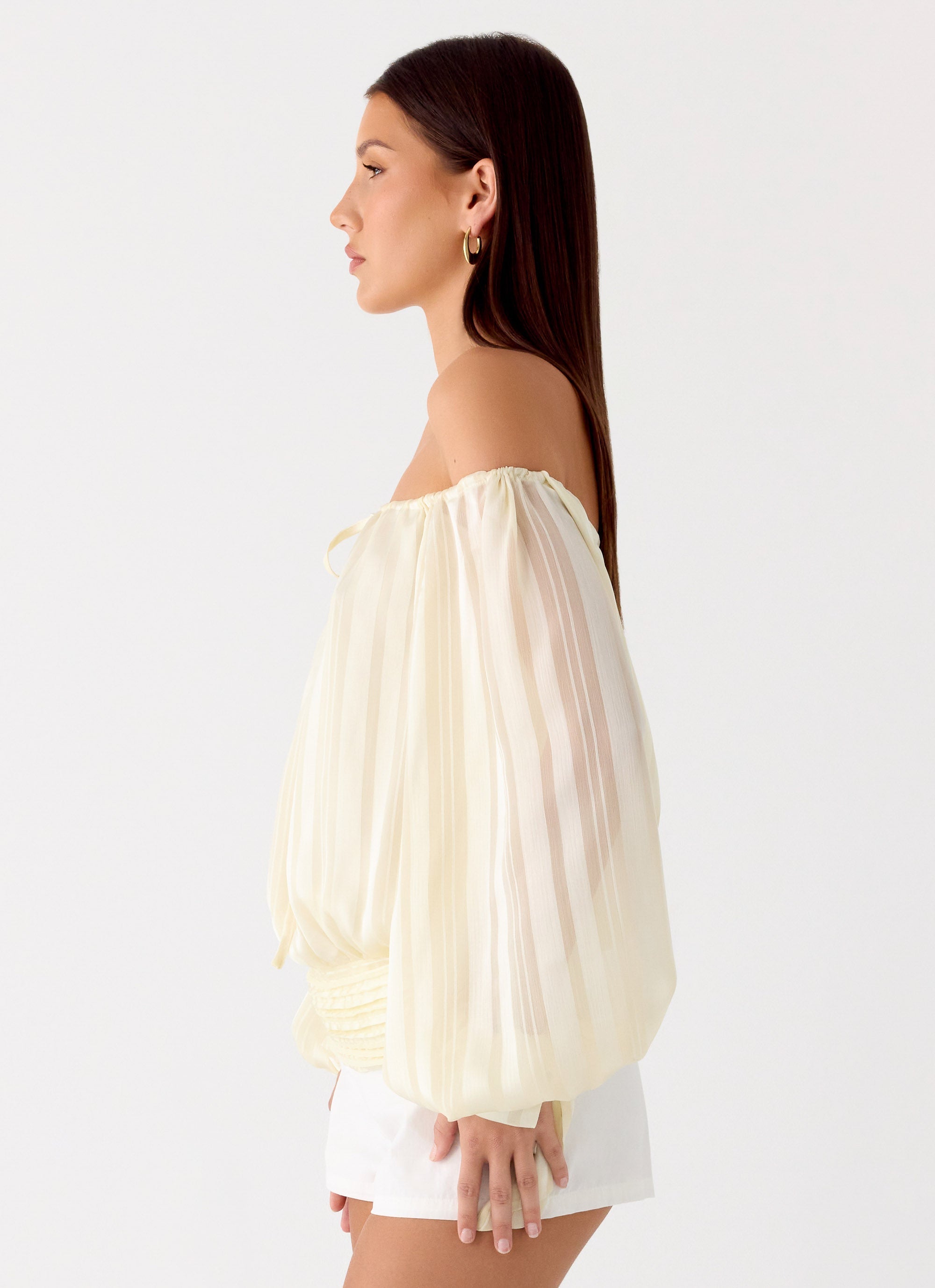 Coconut Kiss Off Shoulder Long Sleeve Top - Yellow