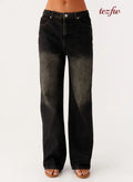 Back Again Straight Leg Denim Jeans - Acid Charcoal - Jeans
