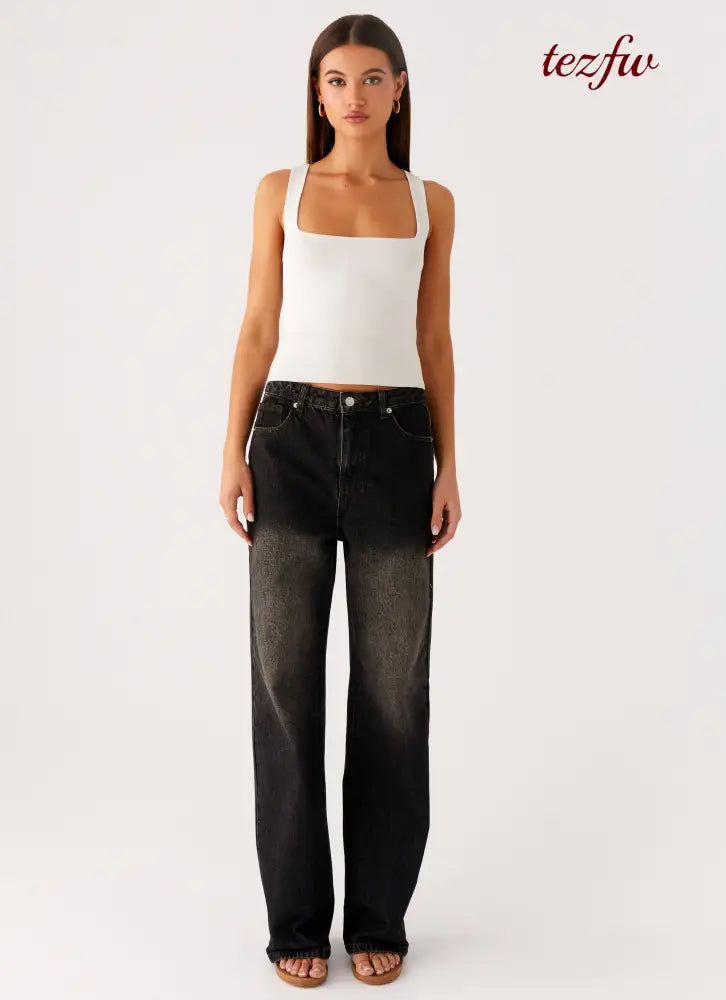 Back Again Straight Leg Denim Jeans - Acid Charcoal - Jeans