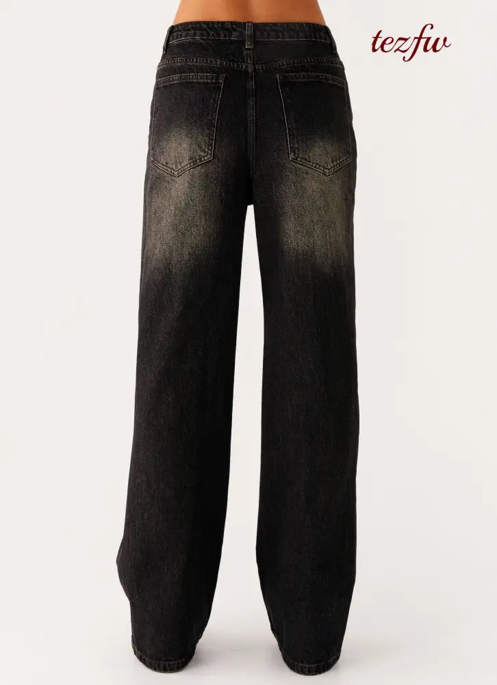 Back Again Straight Leg Denim Jeans - Acid Charcoal - Jeans