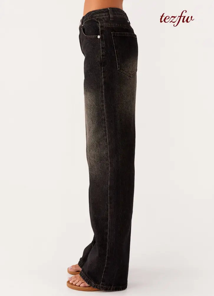 Back Again Straight Leg Denim Jeans - Acid Charcoal - Jeans