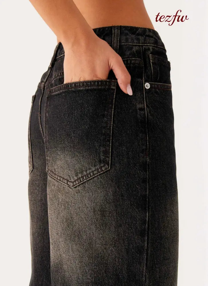 Back Again Straight Leg Denim Jeans - Acid Charcoal - Jeans