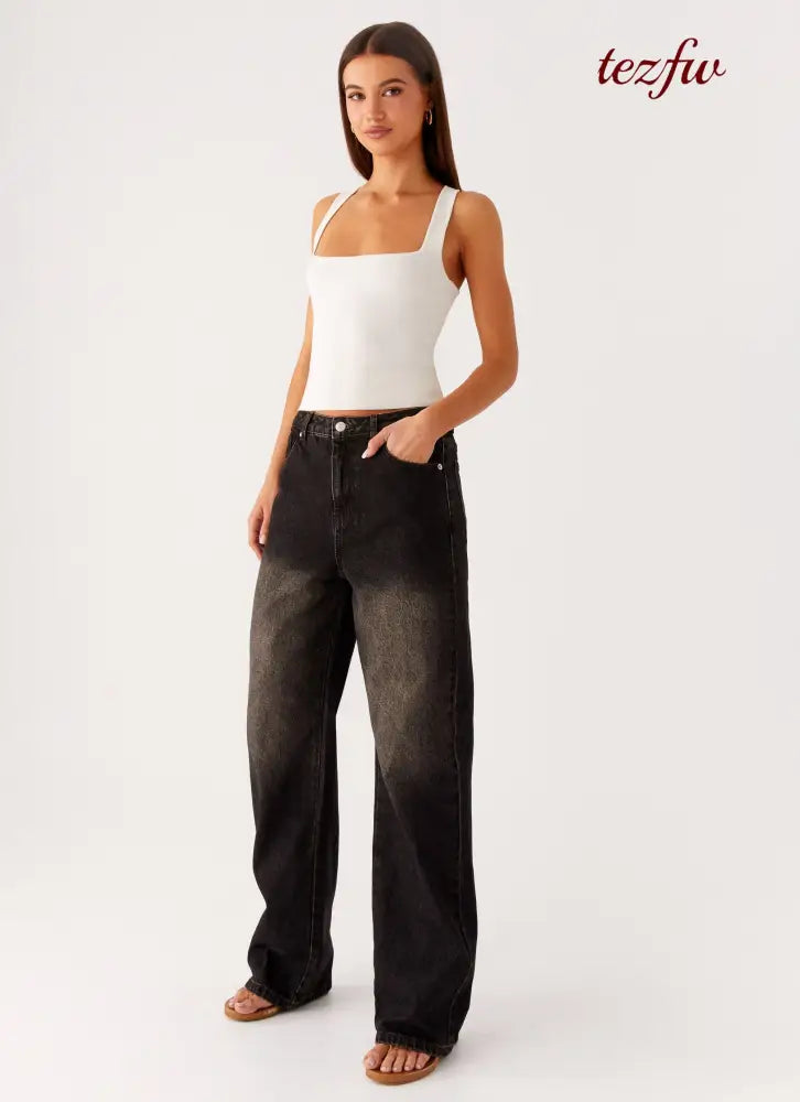 Back Again Straight Leg Denim Jeans - Acid Charcoal - Jeans