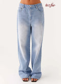 Back Again Straight Leg Denim Jeans - Light Wash Blue - Jeans