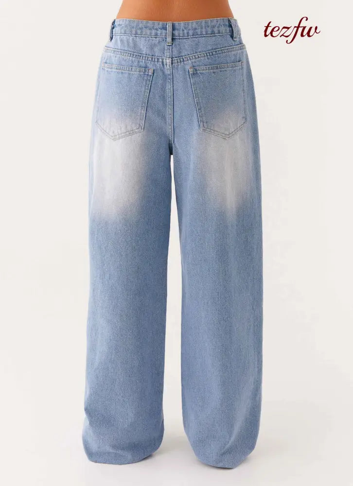 Back Again Straight Leg Denim Jeans - Light Wash Blue - Jeans