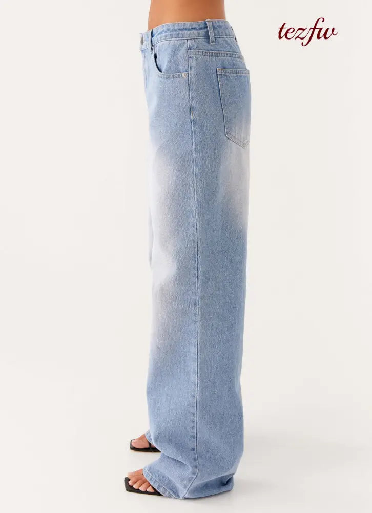 Back Again Straight Leg Denim Jeans - Light Wash Blue - Jeans