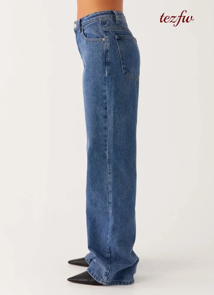 Back Again Straight Leg Denim Jeans - True Blue - Jeans