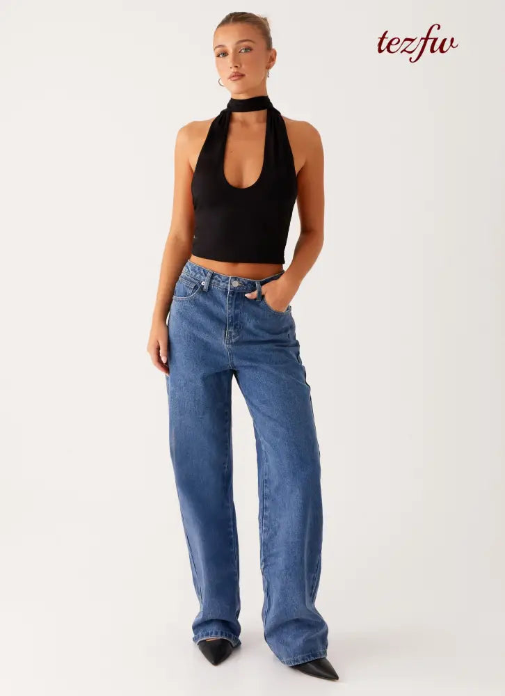 Back Again Straight Leg Denim Jeans - True Blue - Jeans
