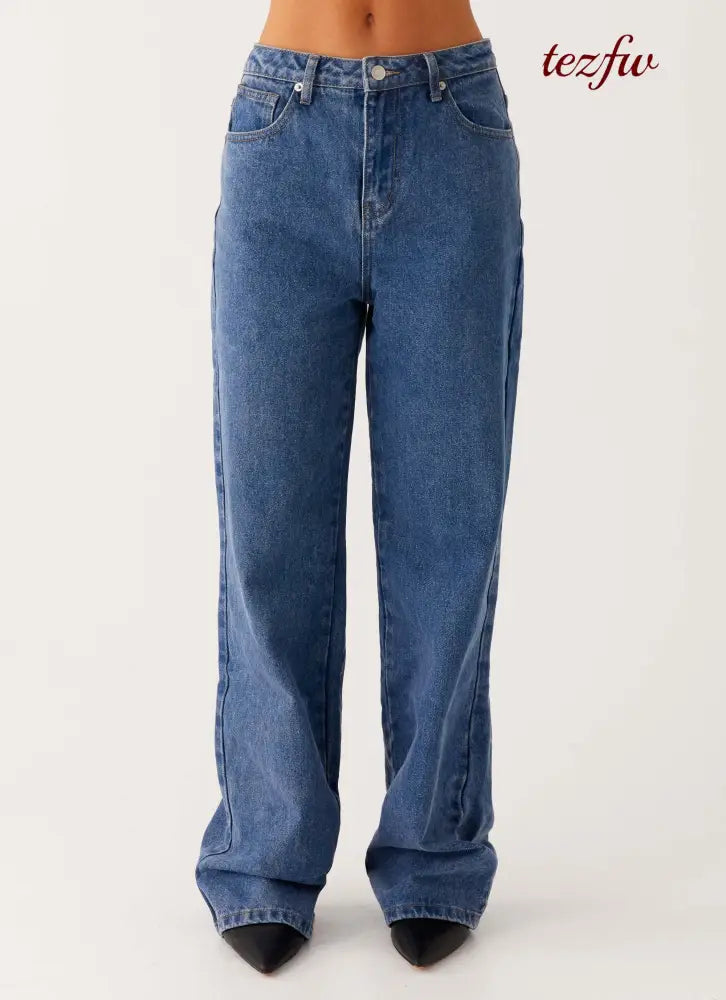 Back Again Straight Leg Denim Jeans - True Blue - Jeans