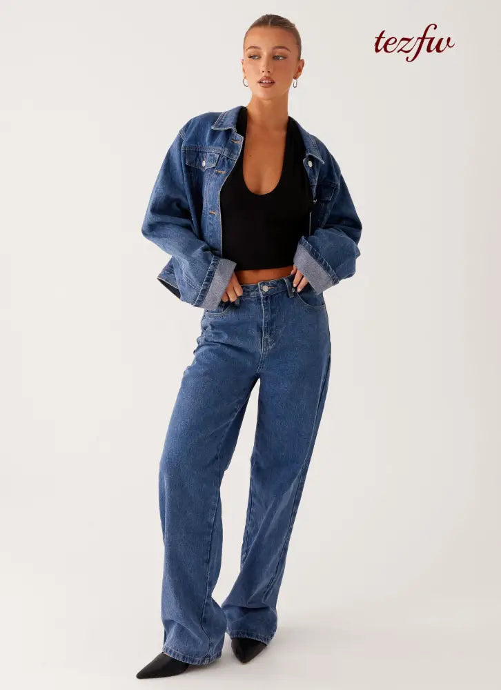 Back Again Straight Leg Denim Jeans - True Blue - Jeans