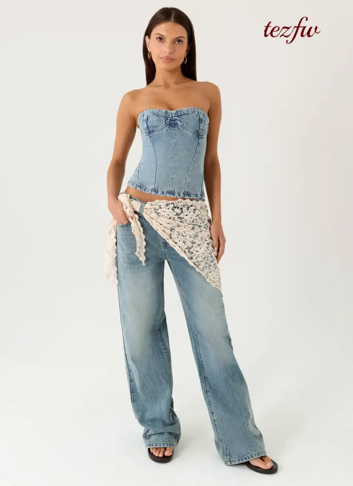 Elaris Scarf Low Rise Denim Jeans - True Denim - Jeans