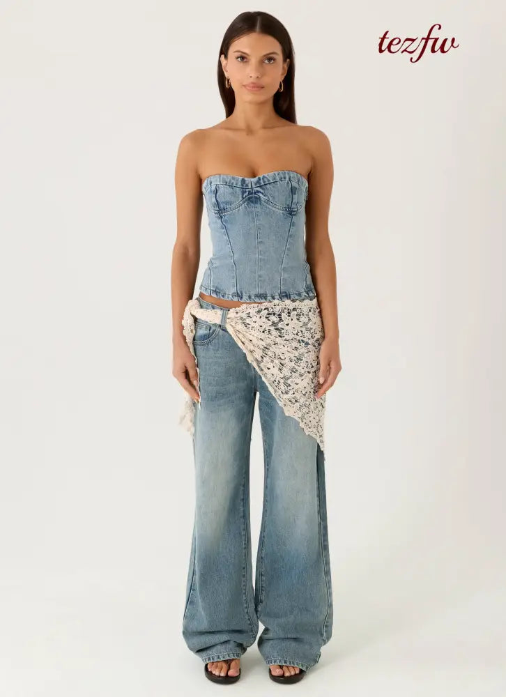 Elaris Scarf Low Rise Denim Jeans - True Denim - Jeans