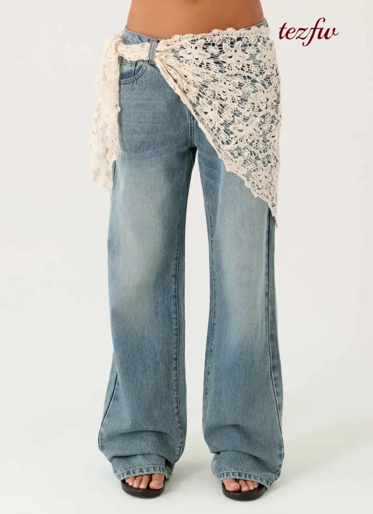 Elaris Scarf Low Rise Denim Jeans - True Denim - Jeans