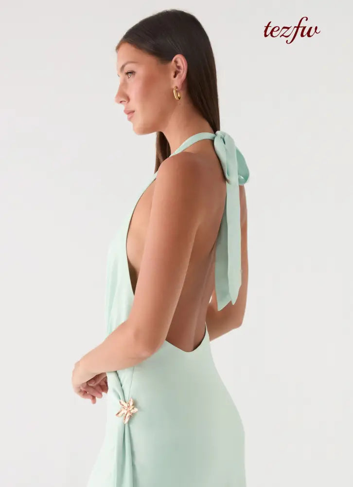 Eleni Halter Maxi Dress - Pistachio - Maxi Dresses