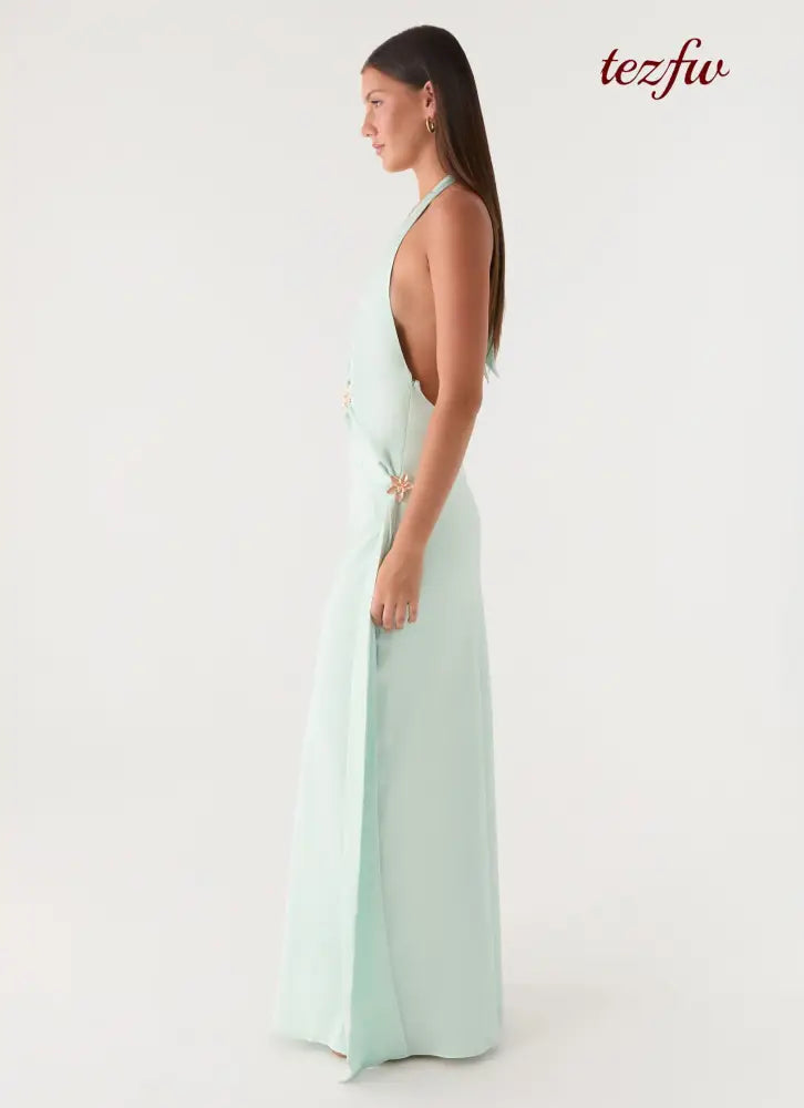 Eleni Halter Maxi Dress - Pistachio - Maxi Dresses