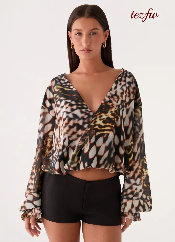 Isolde Top - Leopard Hibiscus - Long Sleeve Tops