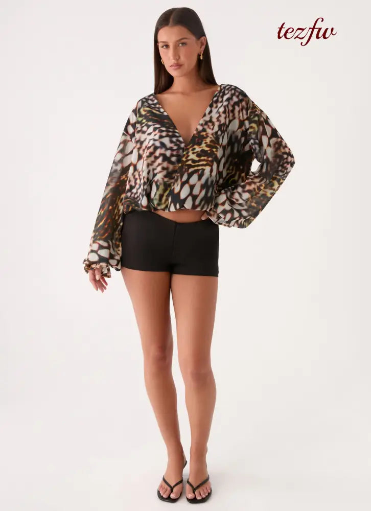 Isolde Top - Leopard Hibiscus - Long Sleeve Tops