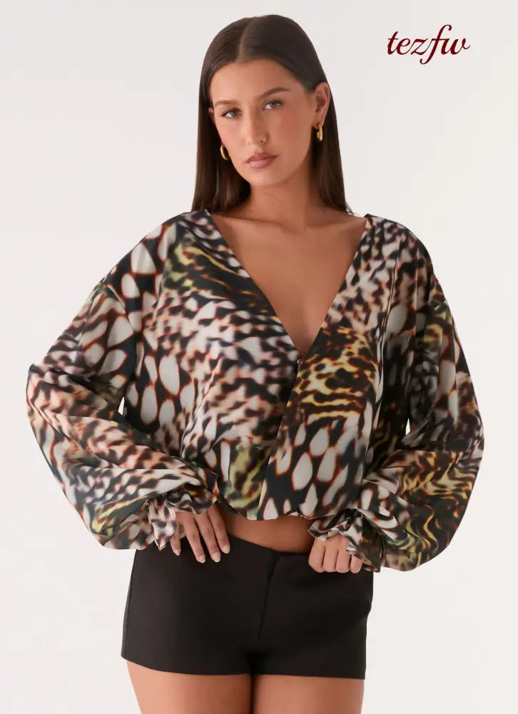 Isolde Top - Leopard Hibiscus - Long Sleeve Tops