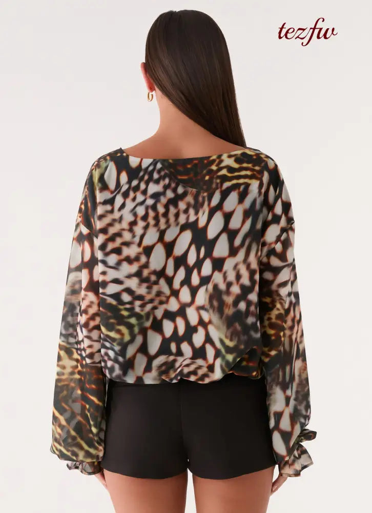 Isolde Top - Leopard Hibiscus - Long Sleeve Tops