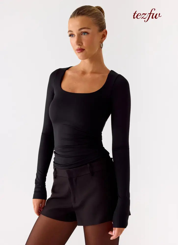 Kiely Long Sleeve Top - Black - Long Sleeve Tops
