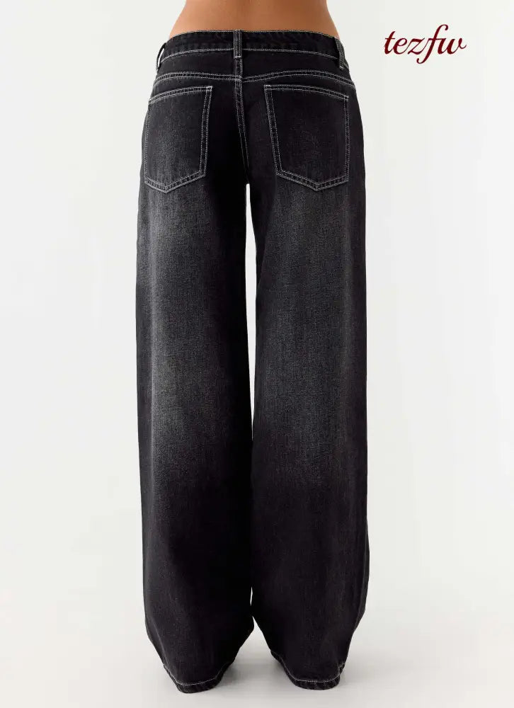 Nathan Super Low Rise Denim Jeans - Washed Black - Jeans