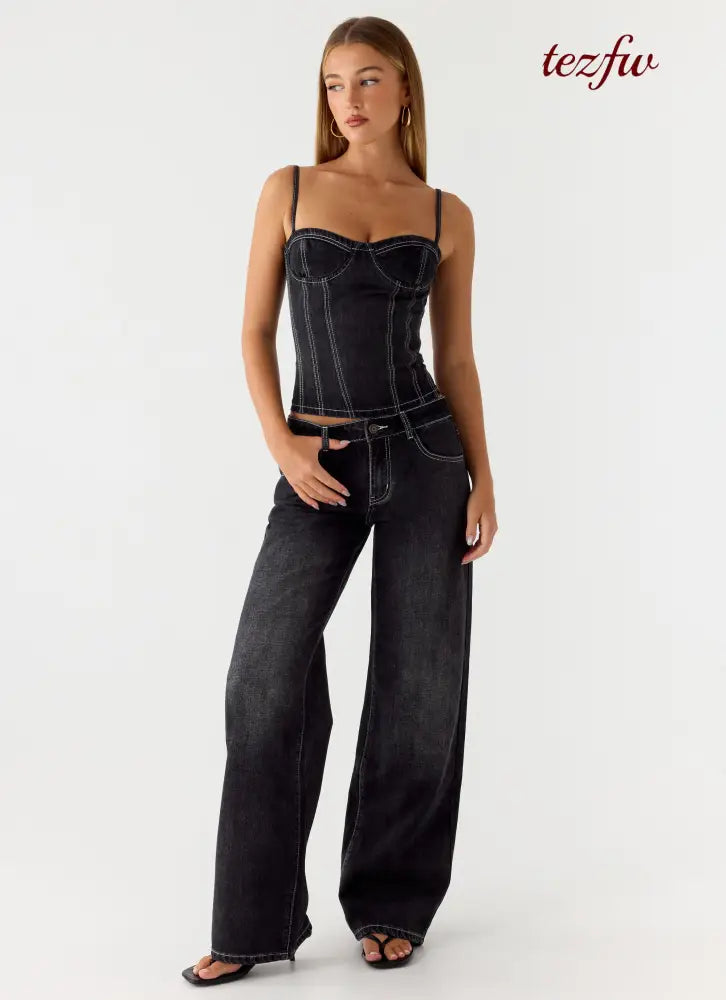 Nathan Super Low Rise Denim Jeans - Washed Black - Jeans