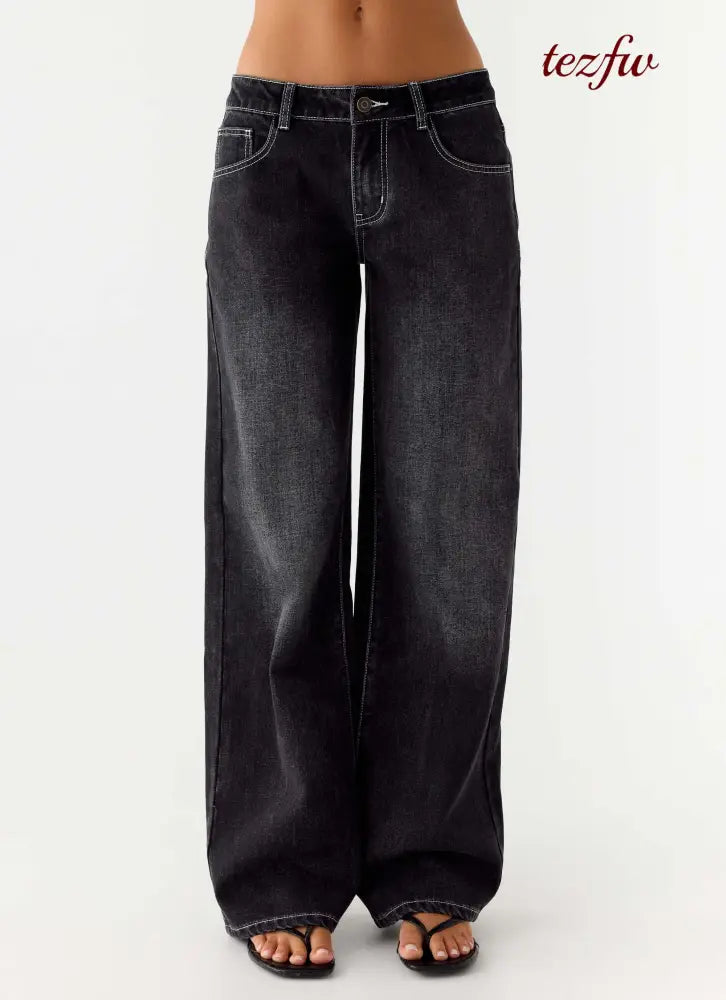 Nathan Super Low Rise Denim Jeans - Washed Black - Jeans