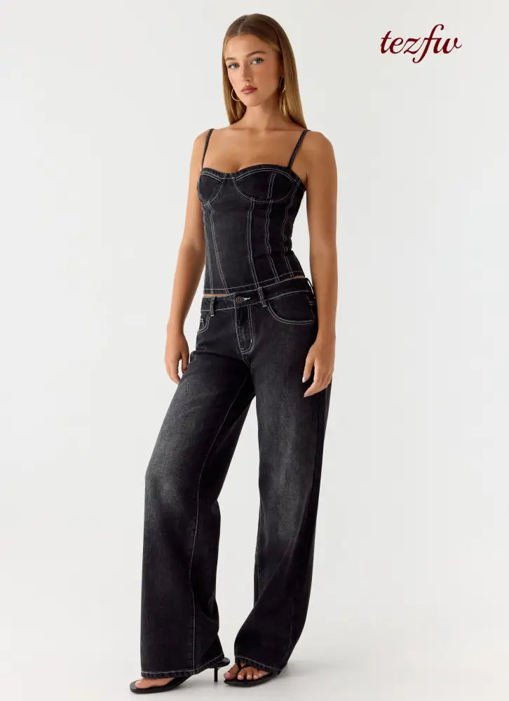 Nathan Super Low Rise Denim Jeans - Washed Black - Jeans