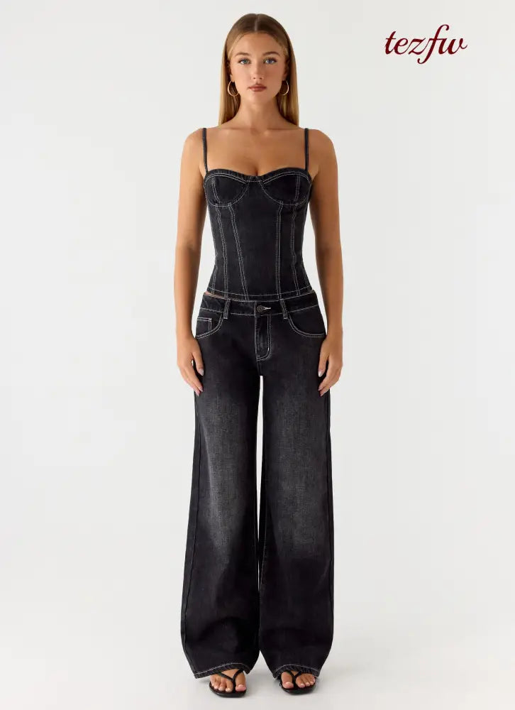 Nathan Super Low Rise Denim Jeans - Washed Black - Jeans