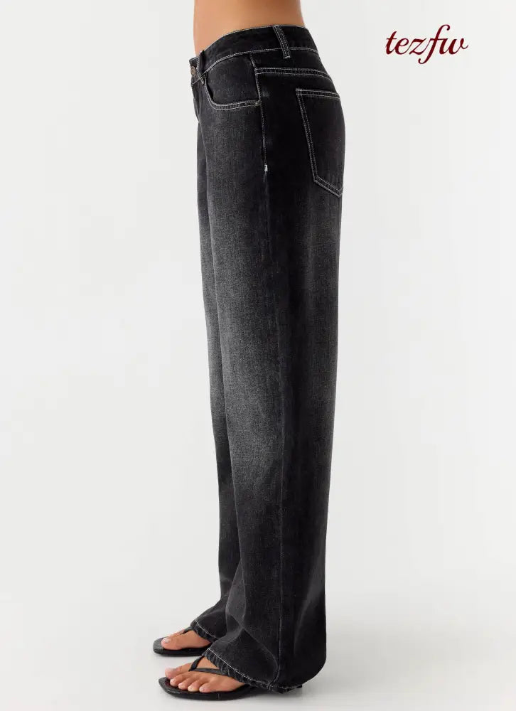 Nathan Super Low Rise Denim Jeans - Washed Black - Jeans