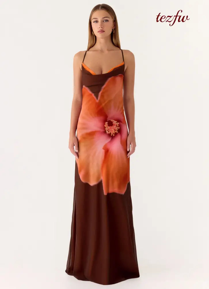 Night Drive Maxi Dress - Chocolate Blossom - Maxi Dresses