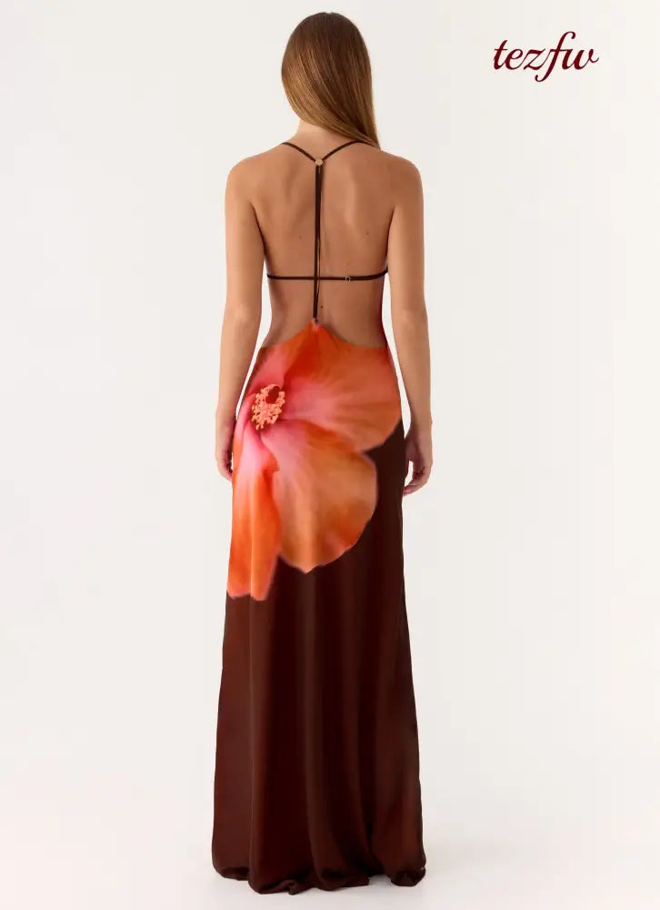 Night Drive Maxi Dress - Chocolate Blossom - Maxi Dresses