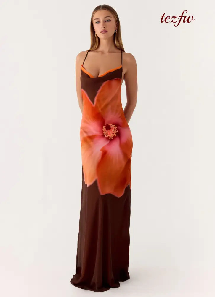 Night Drive Maxi Dress - Chocolate Blossom - Maxi Dresses