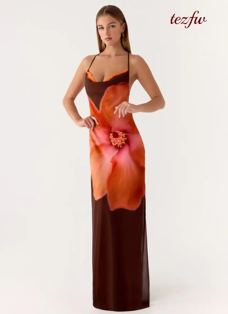Night Drive Maxi Dress - Chocolate Blossom - Maxi Dresses