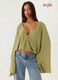 Orelia Long Sleeve Top - Green Olive - Long Sleeve Tops