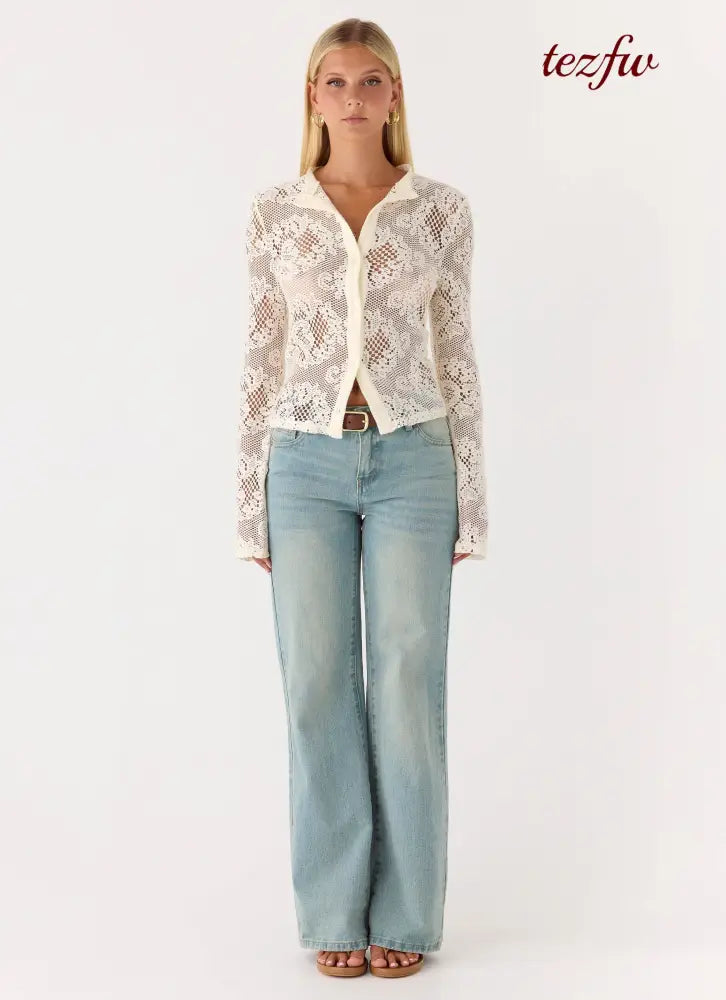 Orellia Long Sleeve Top - Ivory - Long Sleeve Tops