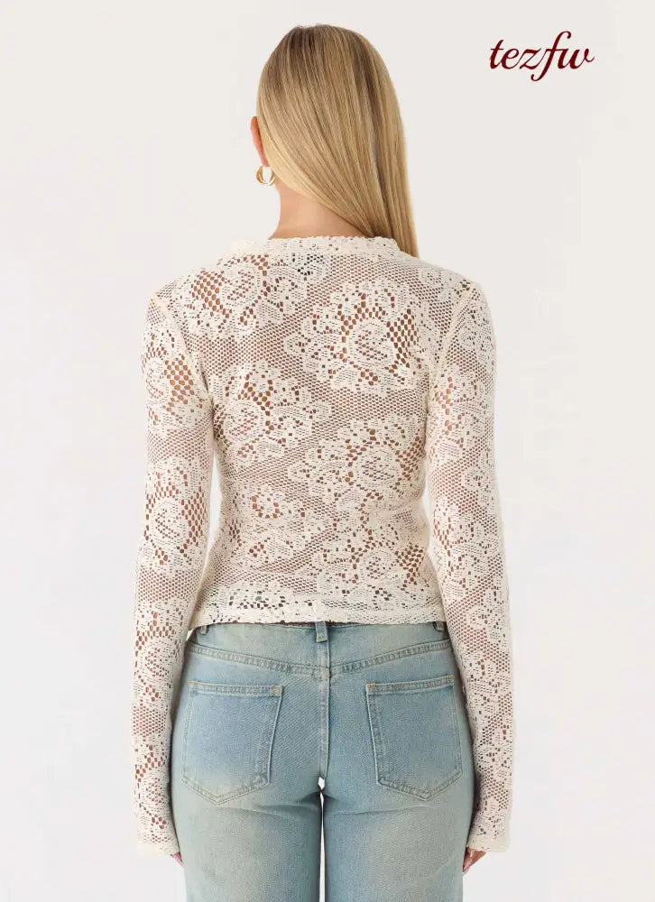 Orellia Long Sleeve Top - Ivory - Long Sleeve Tops
