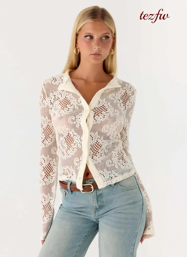 Orellia Long Sleeve Top - Ivory - Long Sleeve Tops