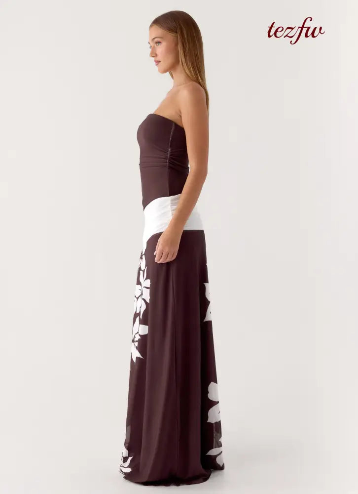 Palomar Strapless Maxi Dress - Chocolate Tropic Floral - Maxi Dresses