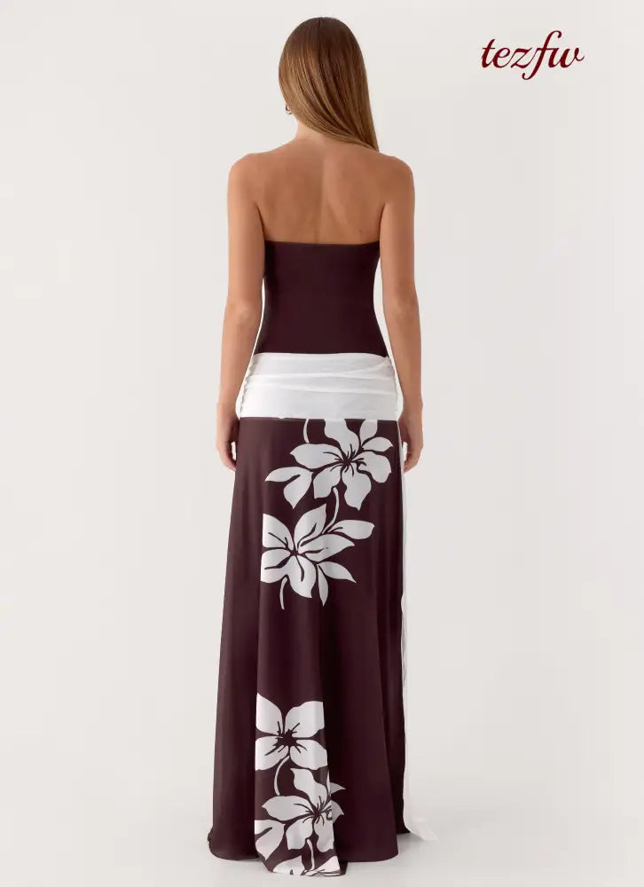 Palomar Strapless Maxi Dress - Chocolate Tropic Floral - Maxi Dresses