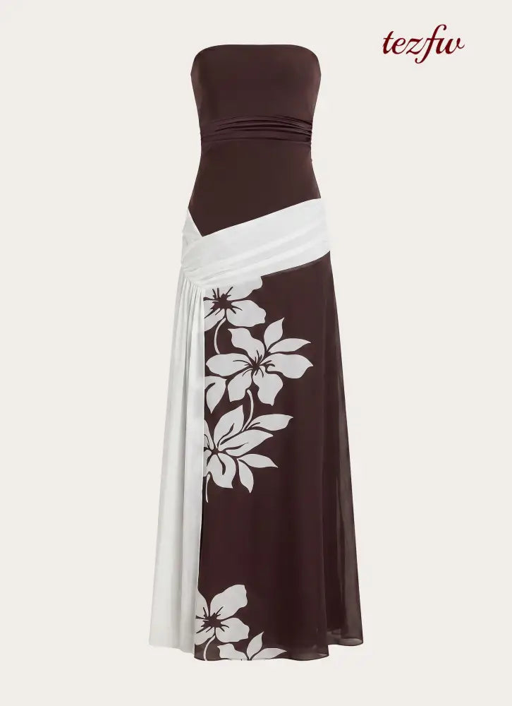 Palomar Strapless Maxi Dress - Chocolate Tropic Floral - Maxi Dresses