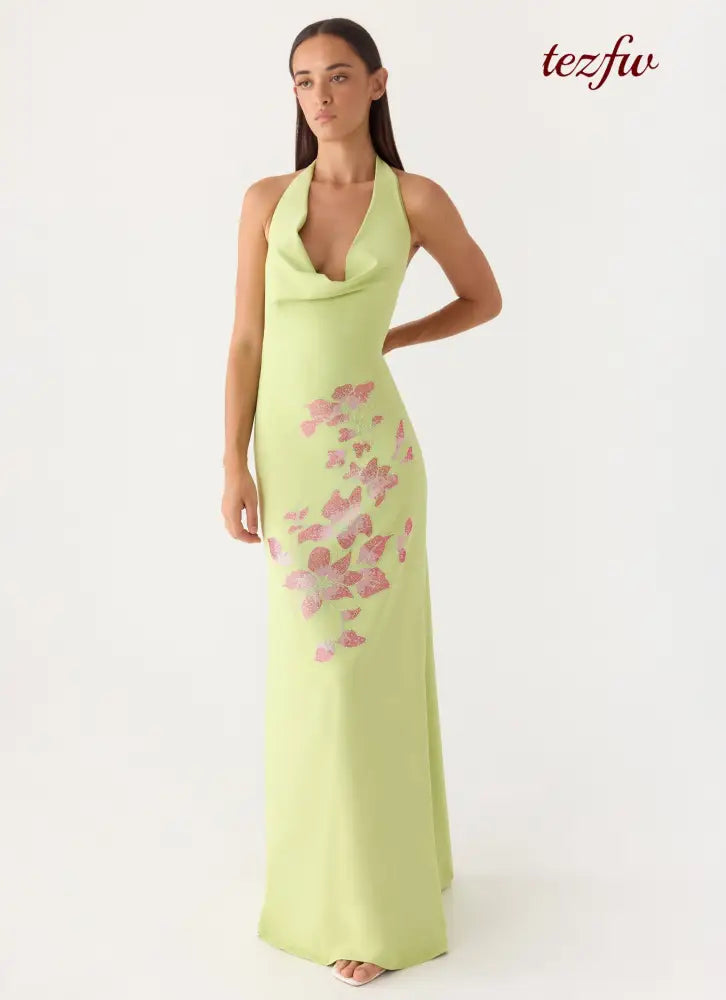 Quaresma Embellished Maxi Dress - Lime - Maxi Dresses