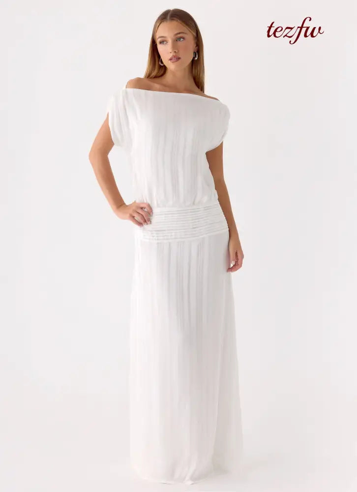 Rexi One Shoulder Maxi Dress - White - Maxi Dresses