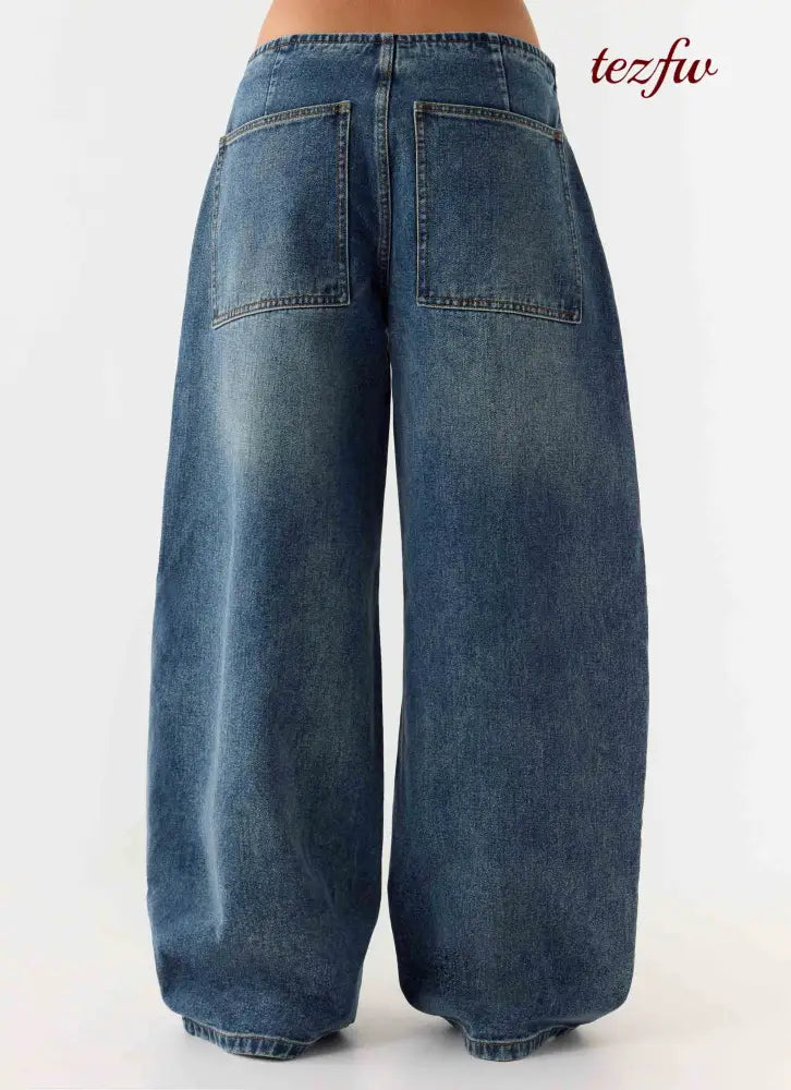 Seethal Low Rise Washed Denim Jeans - Mid Wash Blue - Jeans
