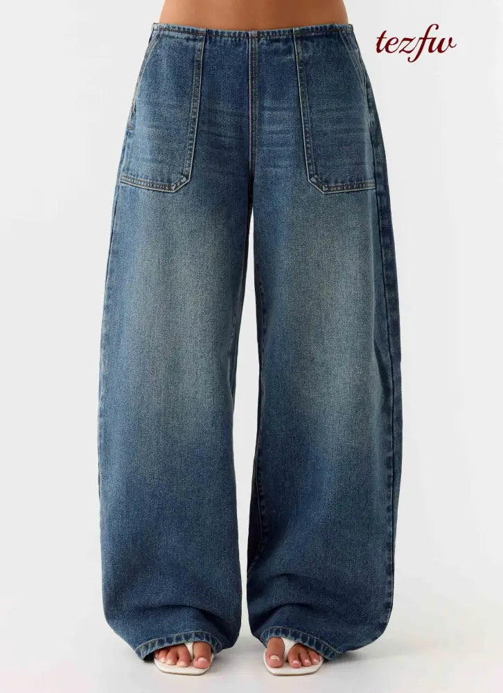 Seethal Low Rise Washed Denim Jeans - Mid Wash Blue - Jeans