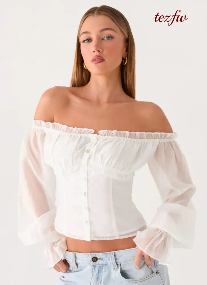 Serelith Top - White - Long Sleeve Tops