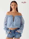 Tedara Top - Blue Mocha Dot - Long Sleeve Tops