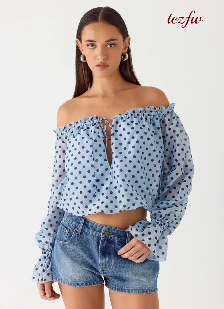 Tedara Top - Blue Mocha Dot - Long Sleeve Tops
