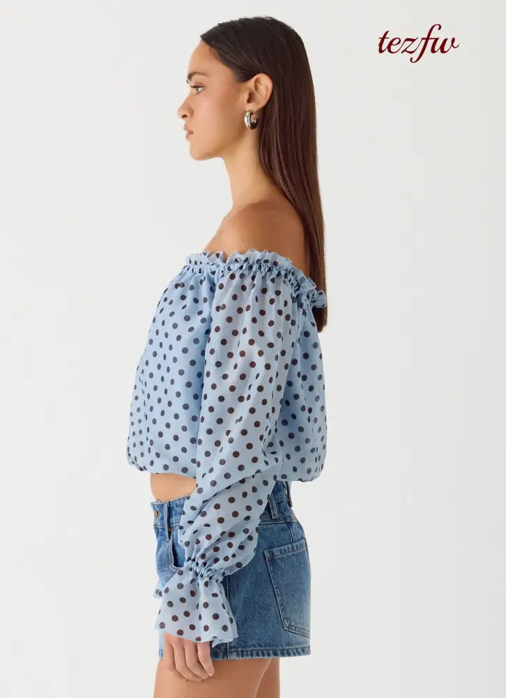 Tedara Top - Blue Mocha Dot - Long Sleeve Tops