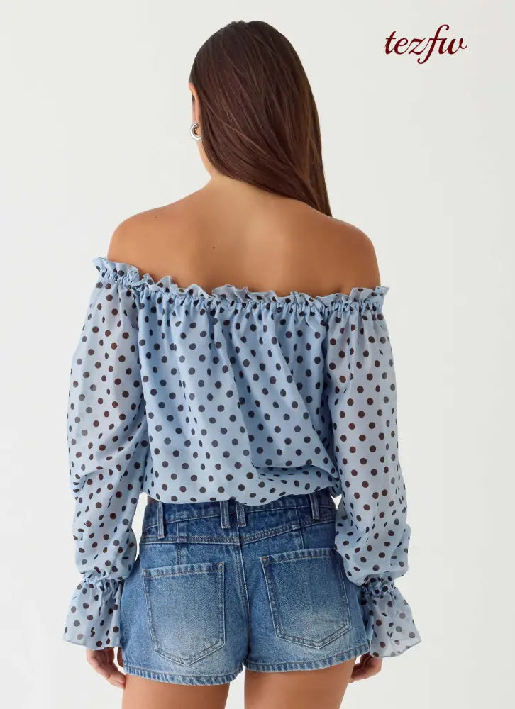 Tedara Top - Blue Mocha Dot - Long Sleeve Tops